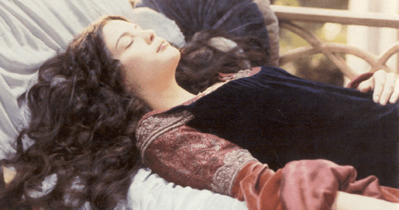 As Aragorn battles orcs, Arwen takes a nap.